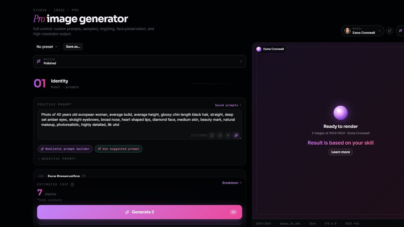 Captura de pantalla del generador de imágenes Pro de Charmloop