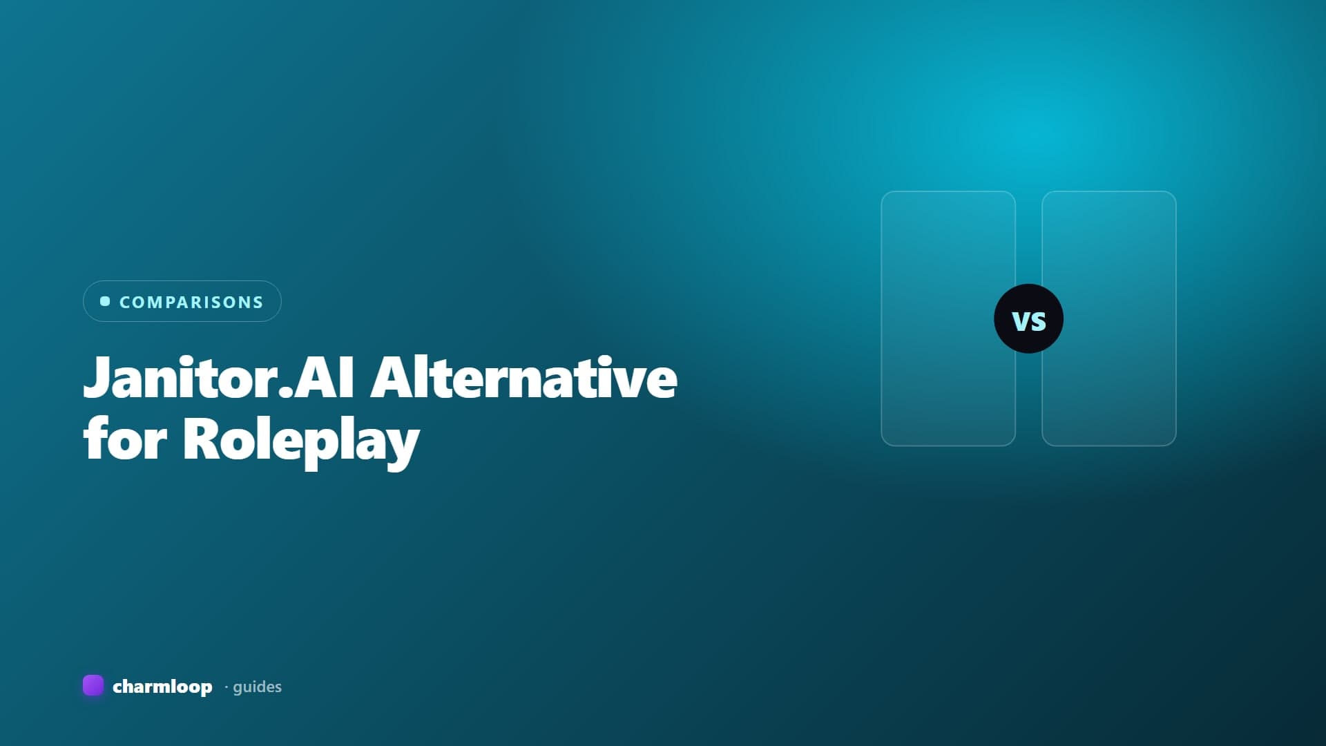 Side-by-side comparison illustration of Janitor.AI's roleplay character interface and Charmloop's image-and-chat surface.