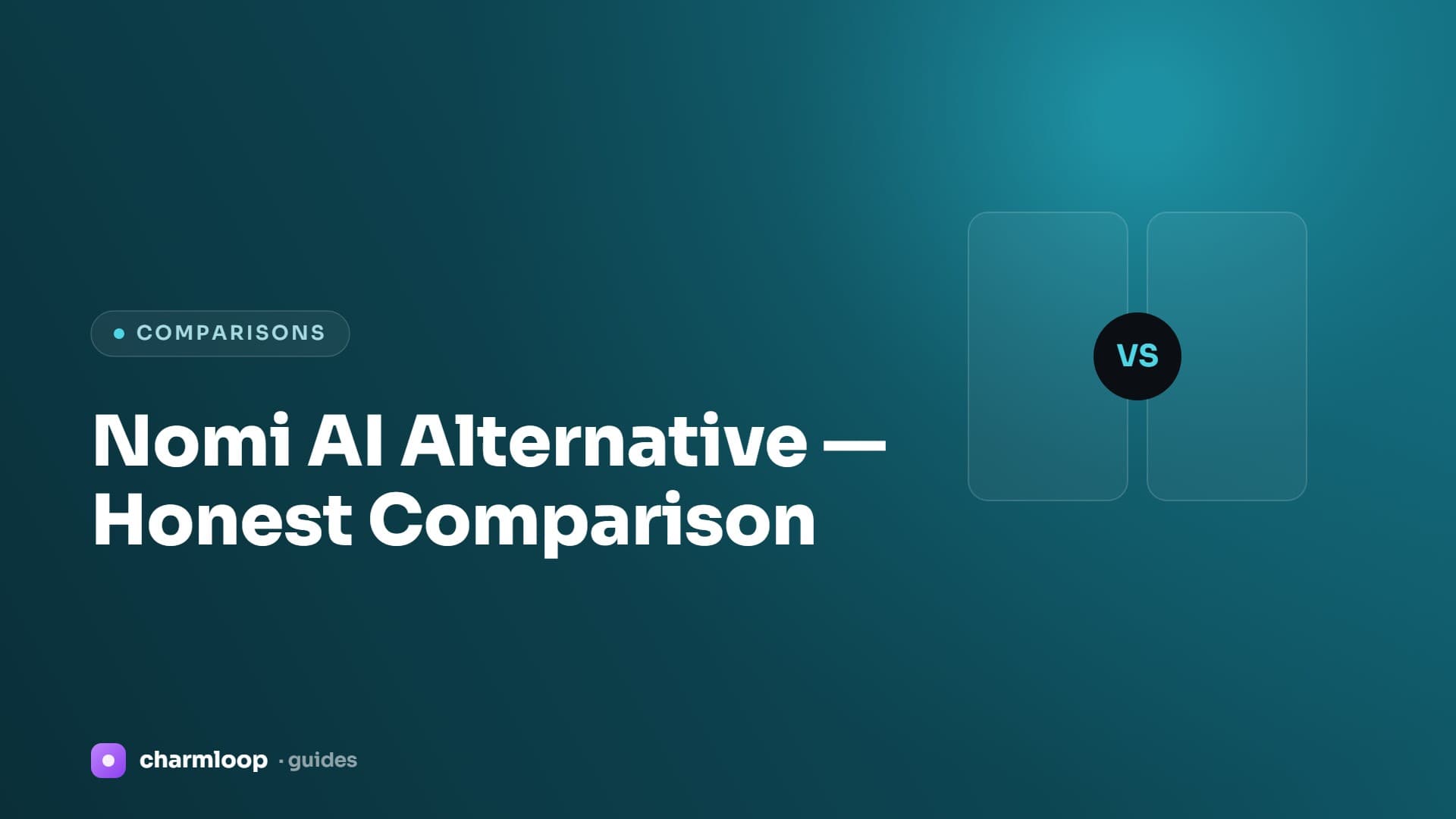 Side-by-side comparison illustration of Nomi AI's companion chat interface and Charmloop's image-generation surface.