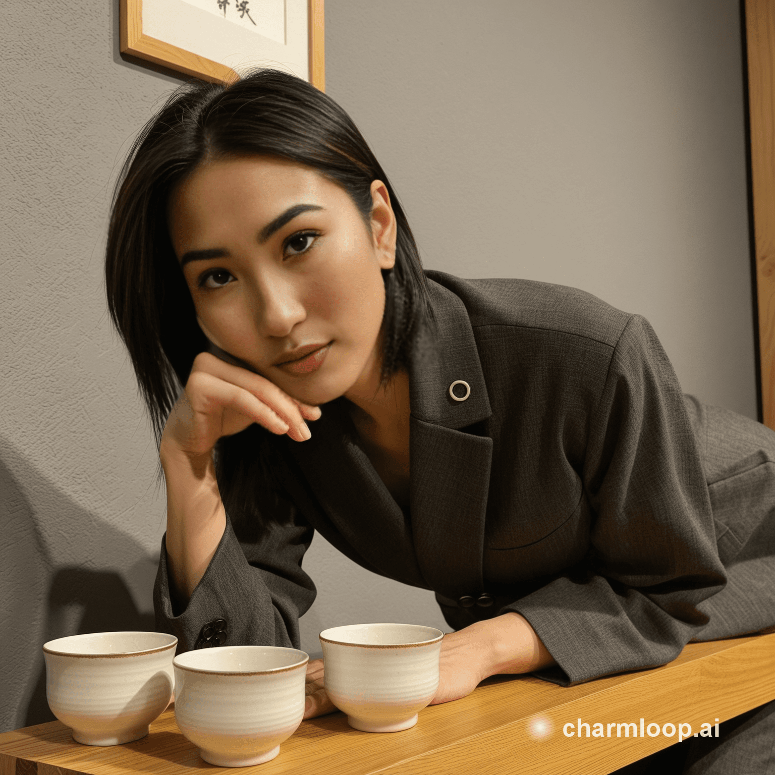 Photo of 52 years old east asian woman, slim build, short height, straight short…
