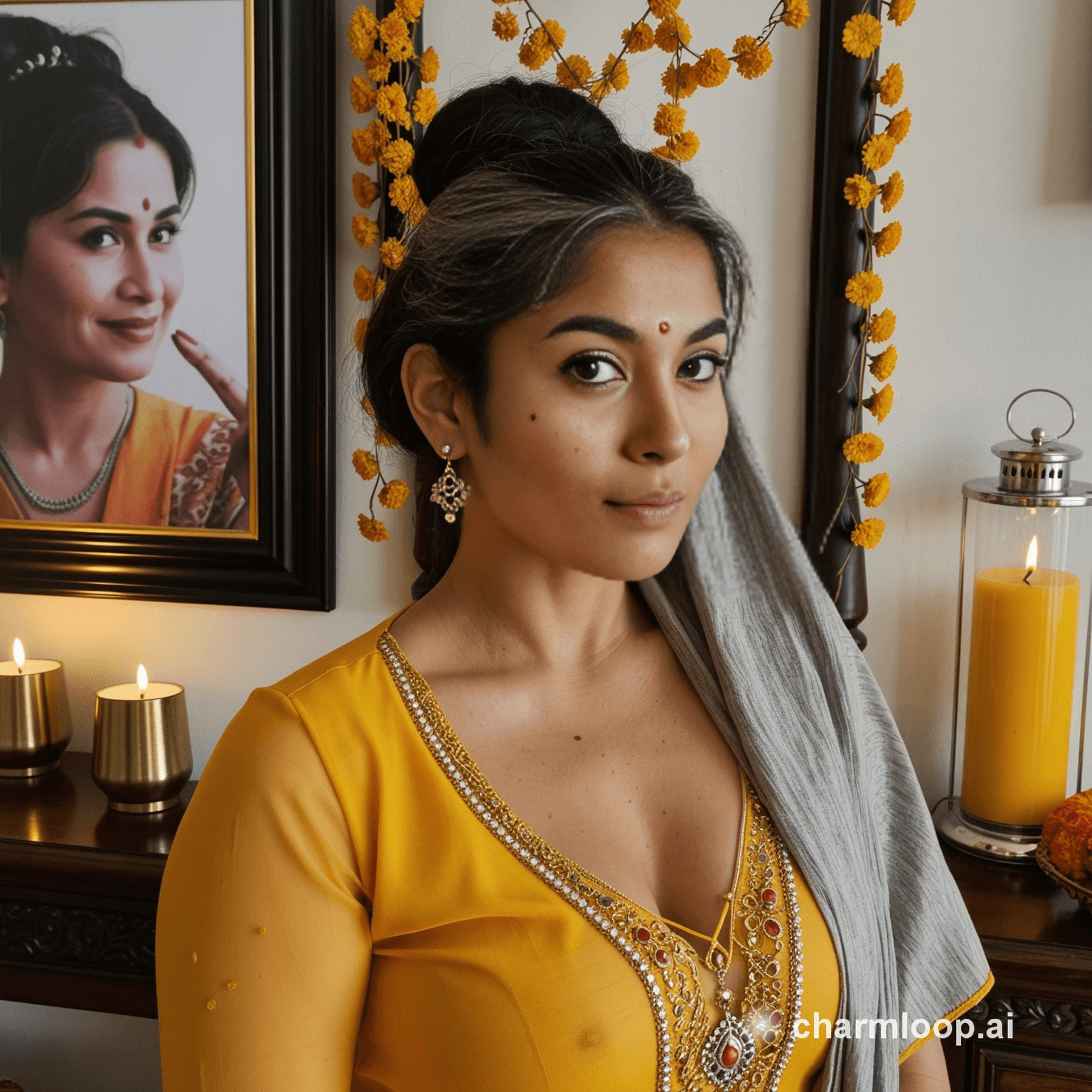Photo of 47 years old south asian woman, curvy build, average height, thick long…