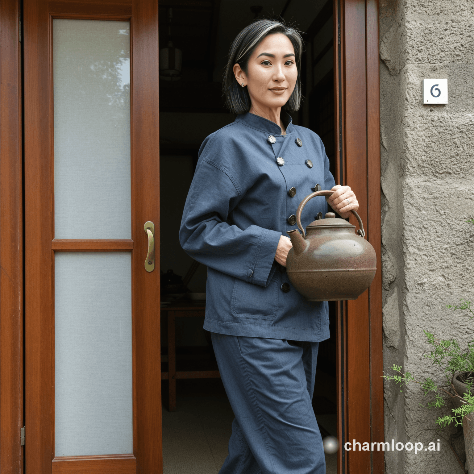 Photo of 52 years old east asian woman, slim build, short height, straight short…